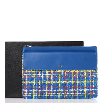 Chanel Lambskin Tweed Quilted Large Flap Cosmetic Case Multicolor Blue 8 of 8