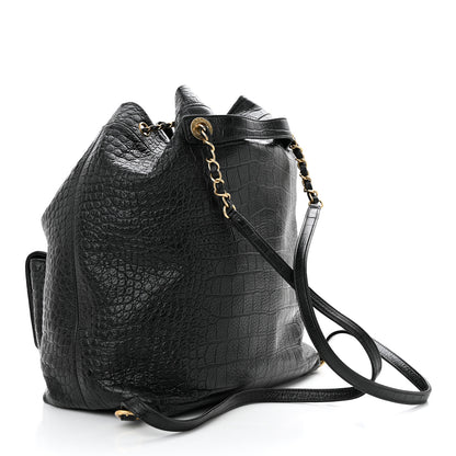 Chanel Calfskin Crocodile Embossed Large Backpack Black 3 of 10