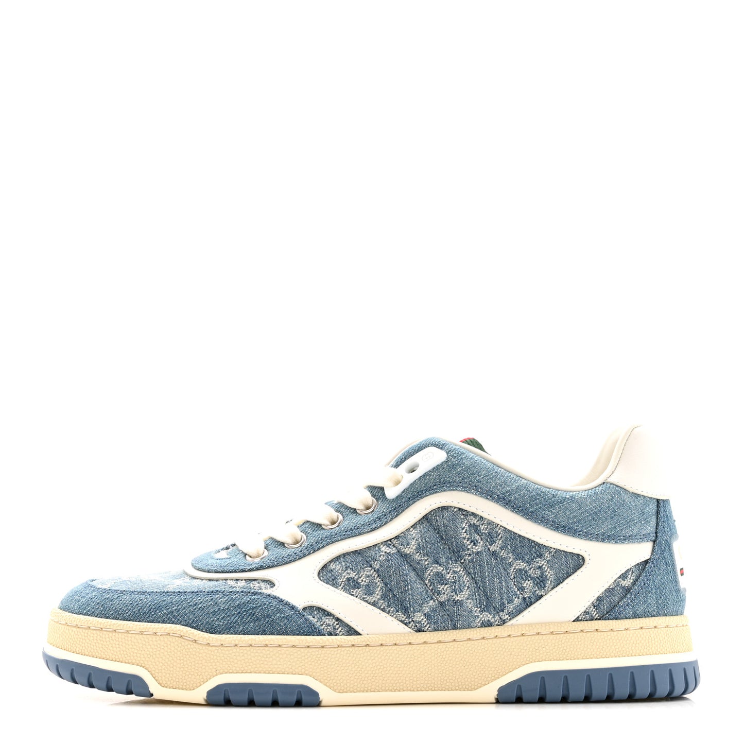 New Denim Delave GG Monogram Womens Re-Web Sneakers 37.5 Light Blue Royale