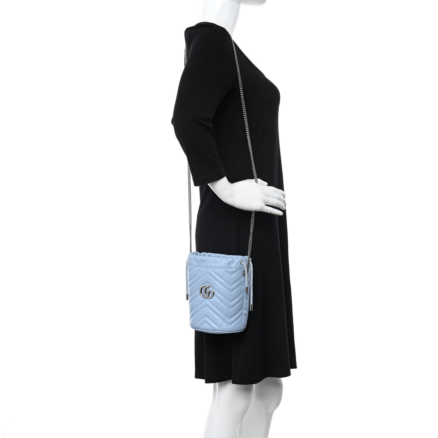 Calfskin Matelasse Mini GG Marmont 2.0 Bucket Bag Porcelain Light Blue