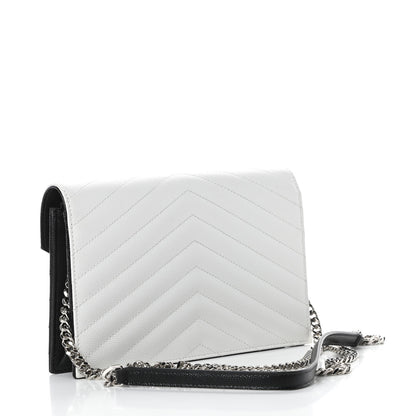 Saint Laurent Grain De Poudre Matelasse Chevron Monogram Envelope Chain Wallet Pearl White Black 3 of 11
