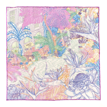 Hermes Silk Twill Faubourg Tropical Square 45 Rose Bleu Vert 1 of 3
