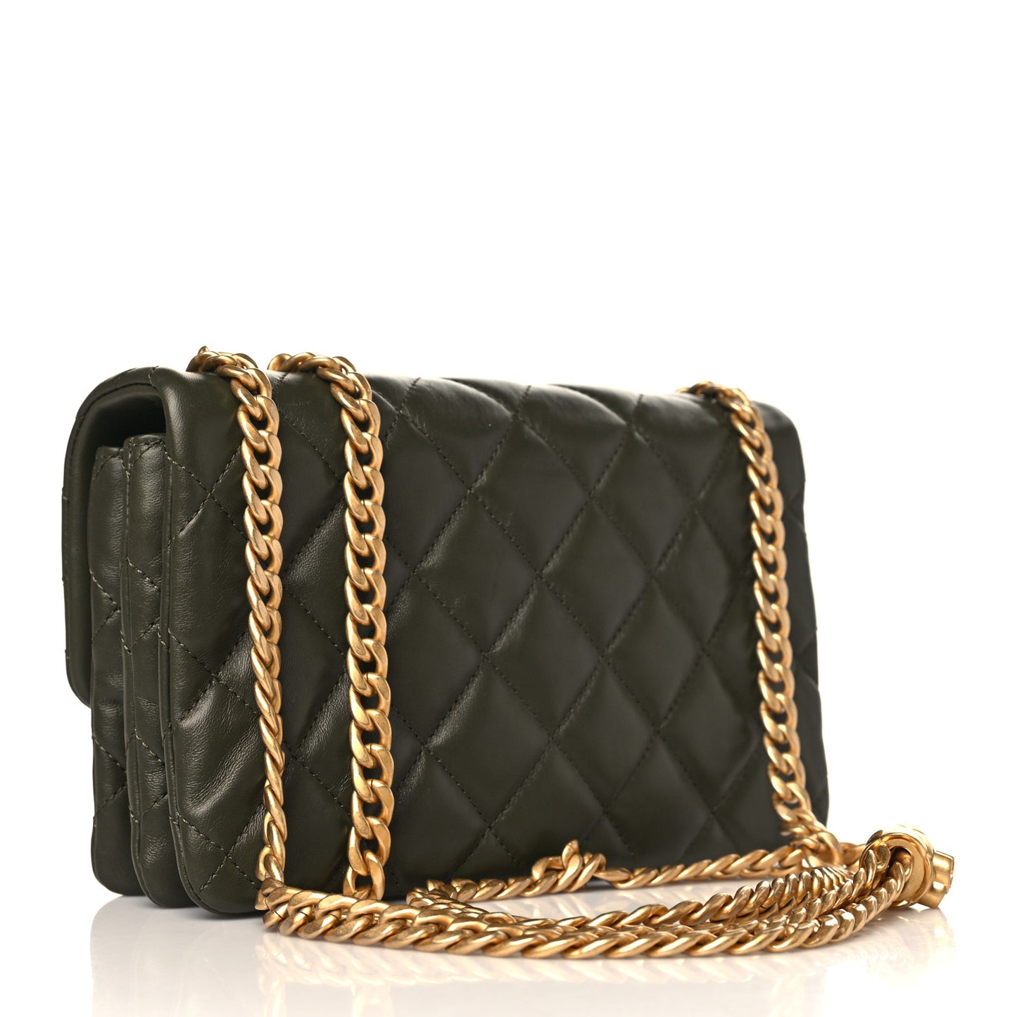 Lambskin Quilted Small Pillow Crush Flap Khaki