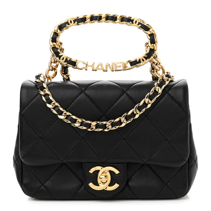 Chanel Lambskin Quilted Mini Logo Flap With Handle Black 1 of 11