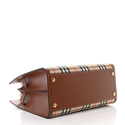 Burberry Calfskin Vintage Check Two Handle Title Bag Archive Beige 4 of 13