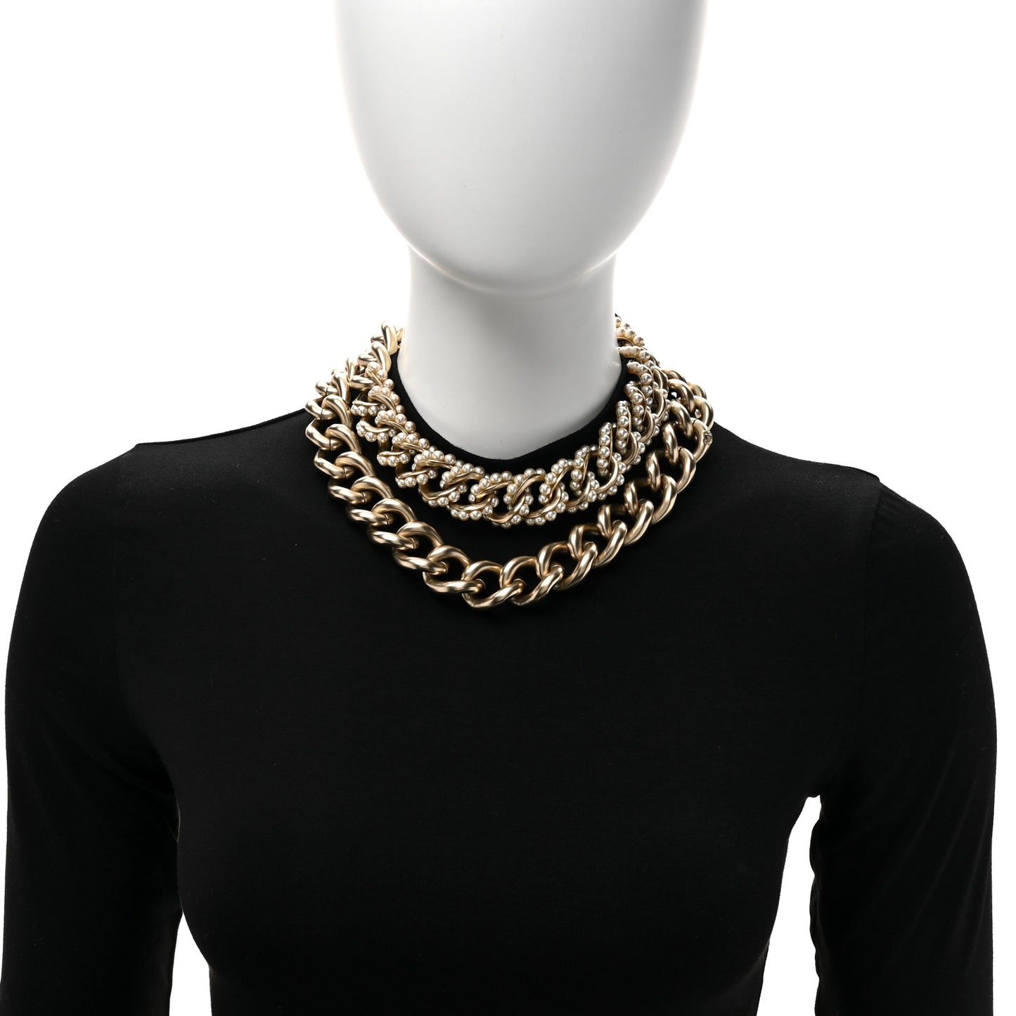 Chain Link Pearl Choker Necklace Gold
