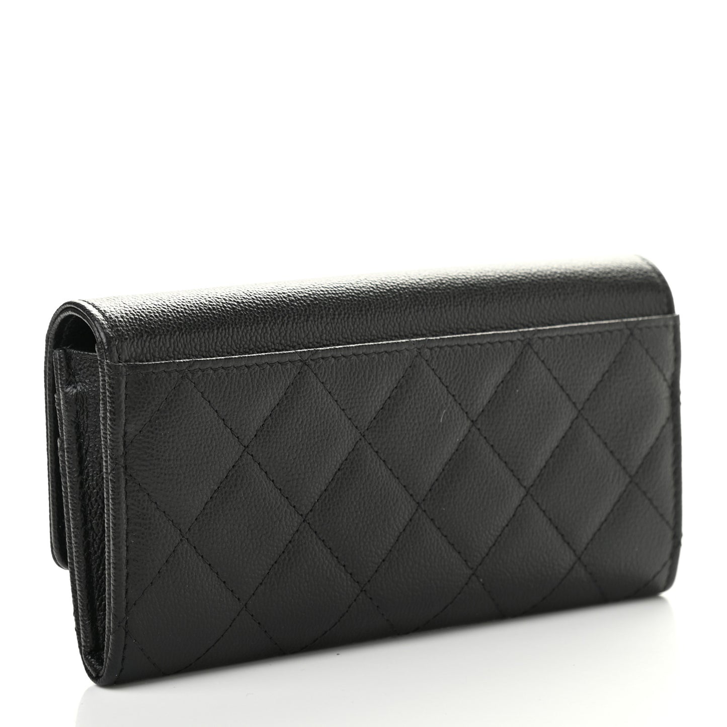Grained Calfskin Quilted CC Box Flap Wallet Black