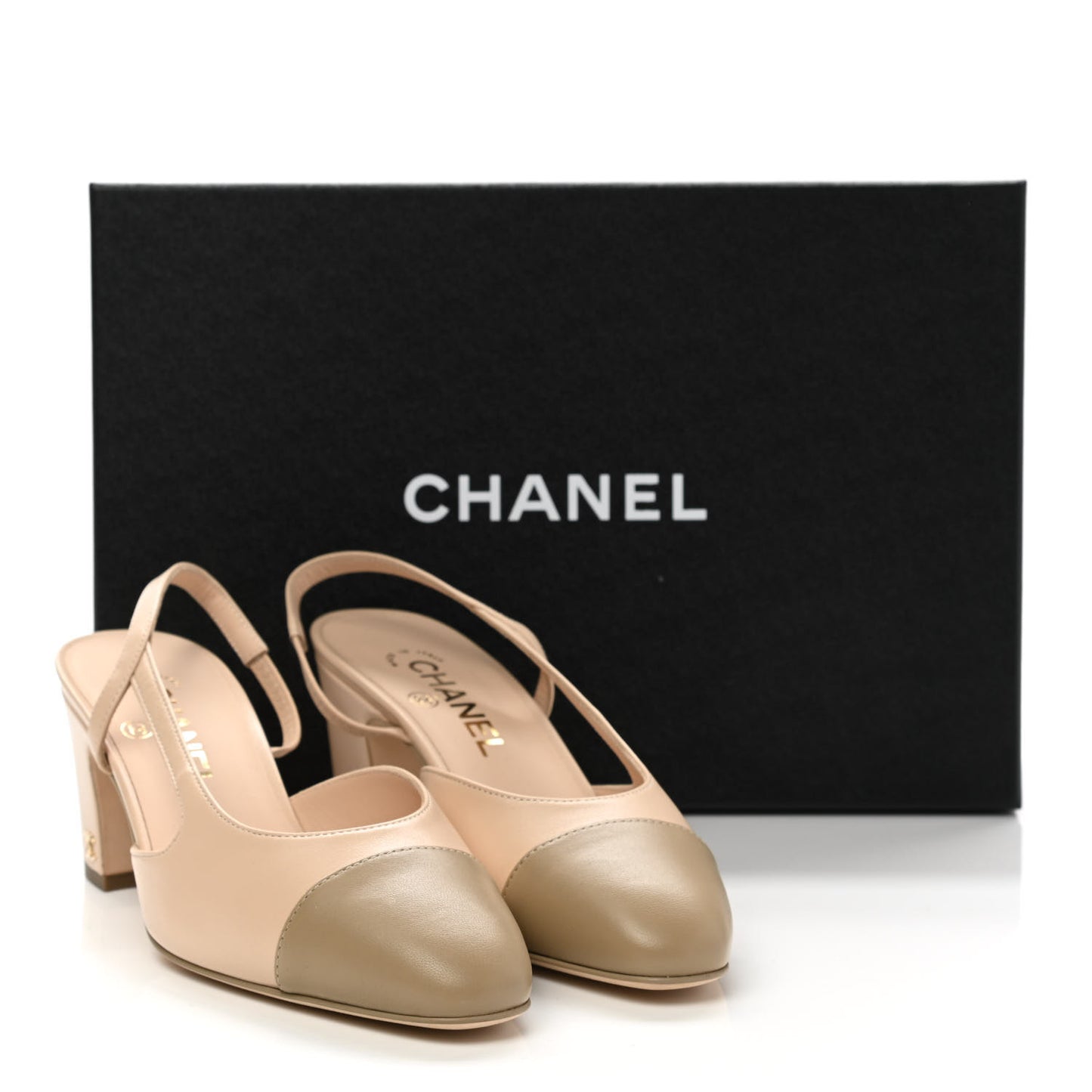 Lambskin Cap Toe CC Slingback Pump 37.5 Beige Dark Beige