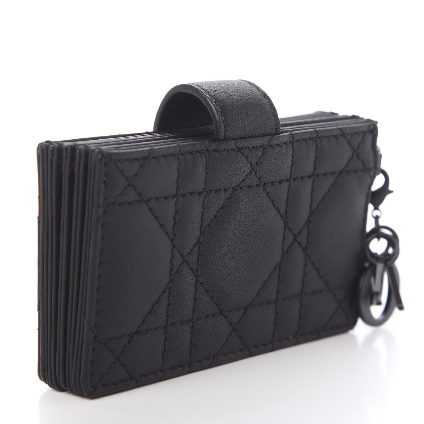 Ultra Matte Calfskin Cannage Lady Dior 5-Gusset Card Holder Black