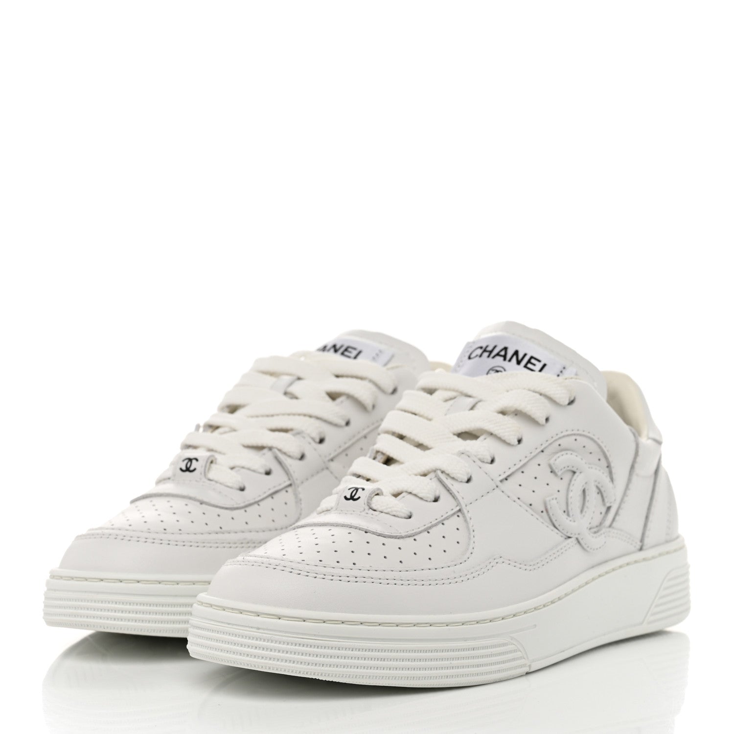 Chanel Calfskin Womens CC Sneakers 36.5 White 3 of 10