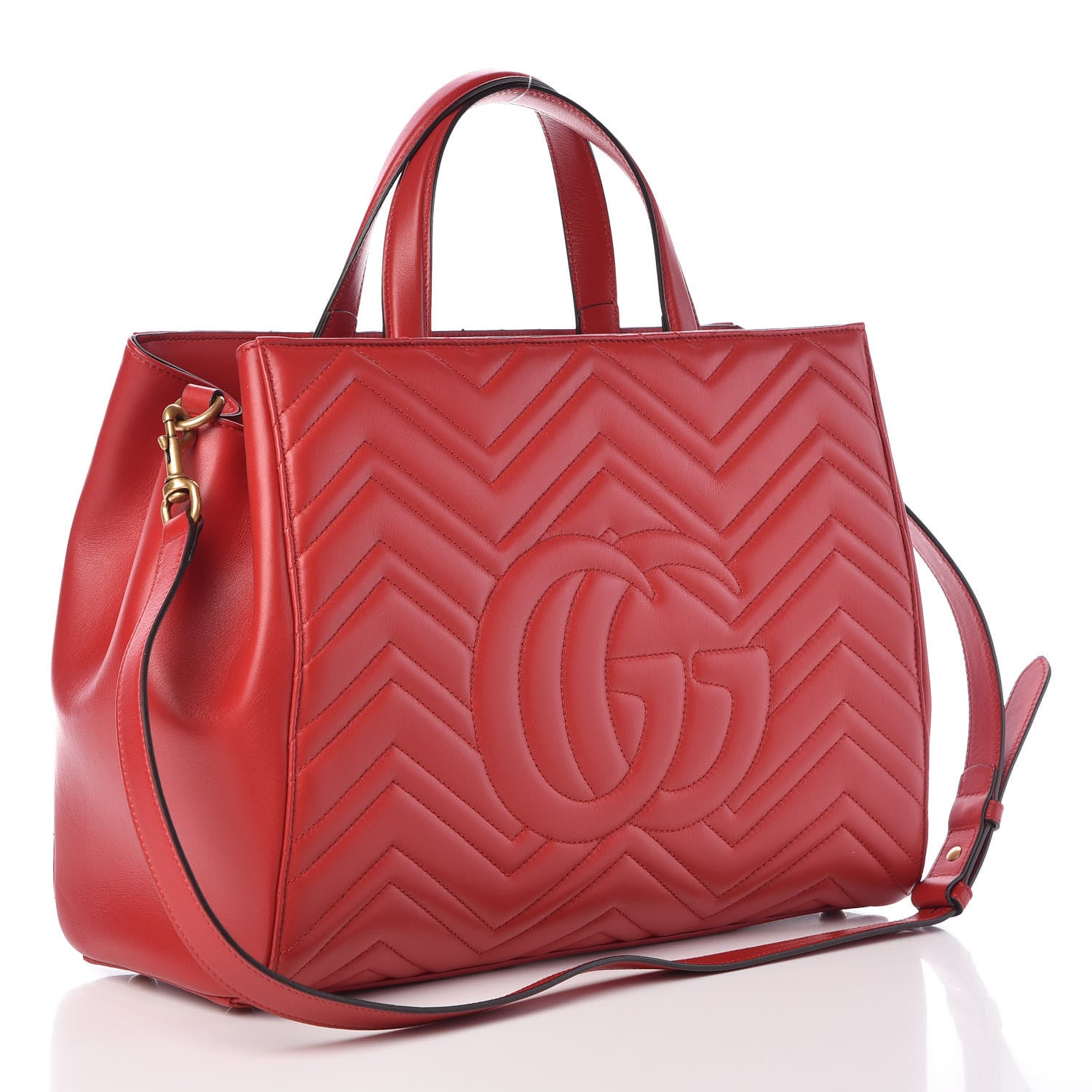 Gucci Calfskin Matelasse Medium GG Marmont Tote Hibiscus Red 4 of 10