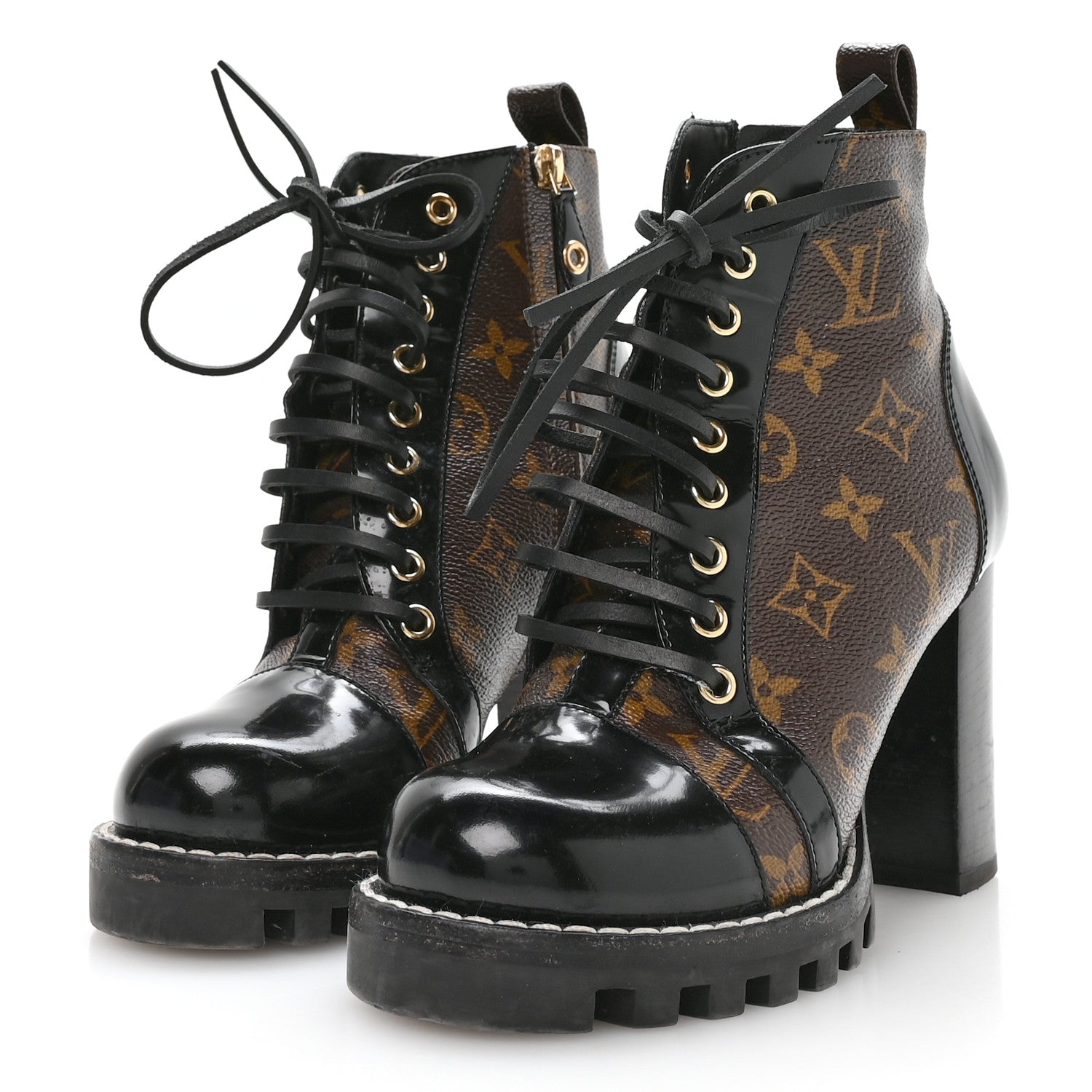 Louis Vuitton Patent Calfskin Monogram Star Trail Ankle Boots 37 Black 4 of 7