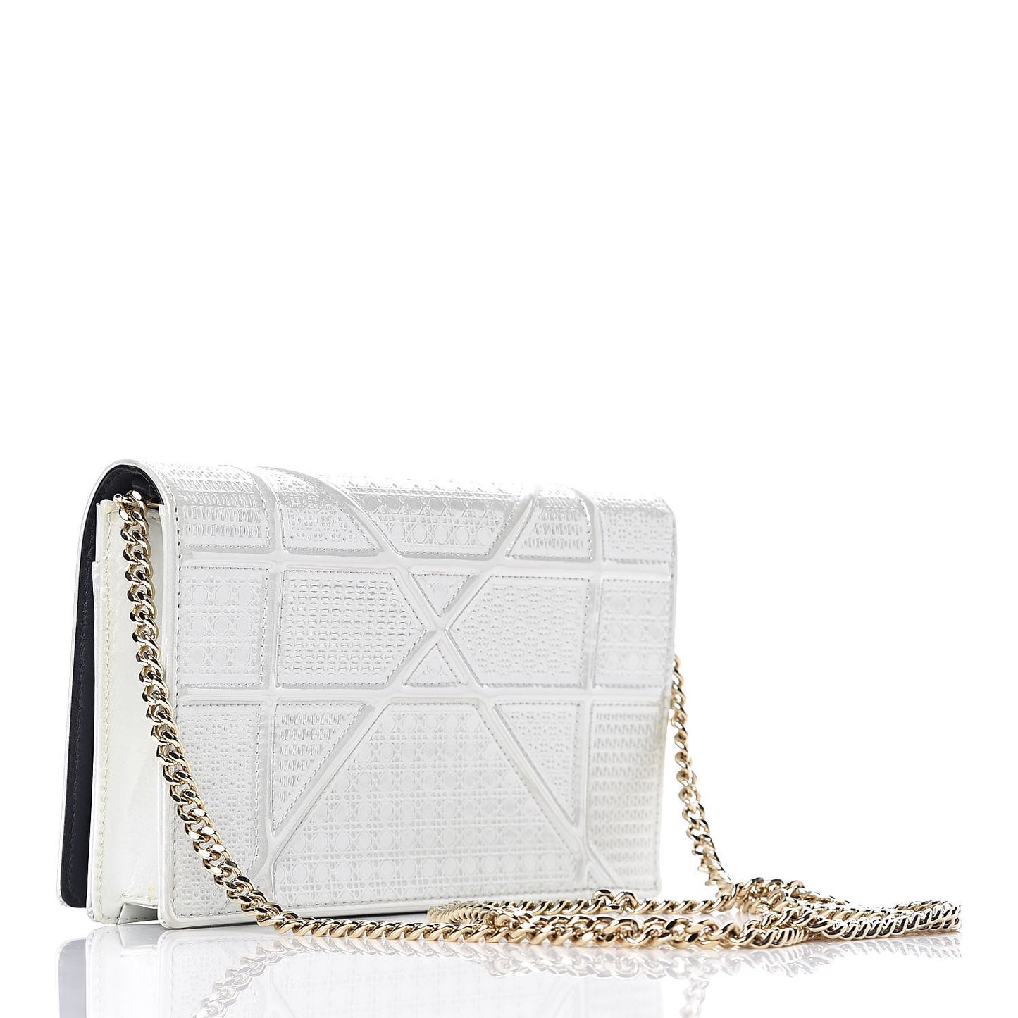 Patent Micro-Cannage Diorama Wallet on Chain Pouch White