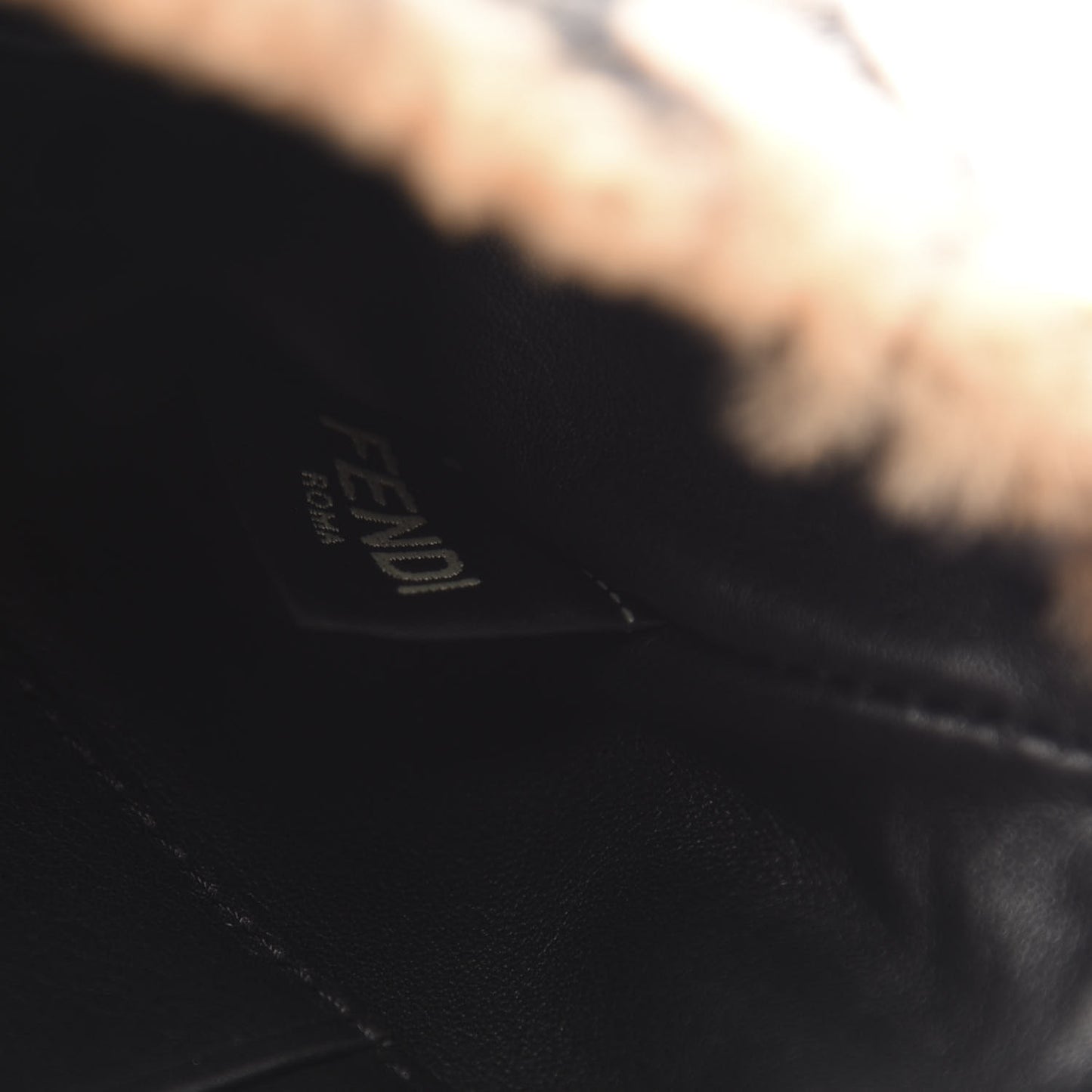 Shearling Vitello Dolce Macro FF 1974 Mini Baguette Tobacco Black