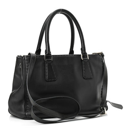 Prada City Calf Hand Stitched Small Galleria Double Zip Tote Black 2 of 12