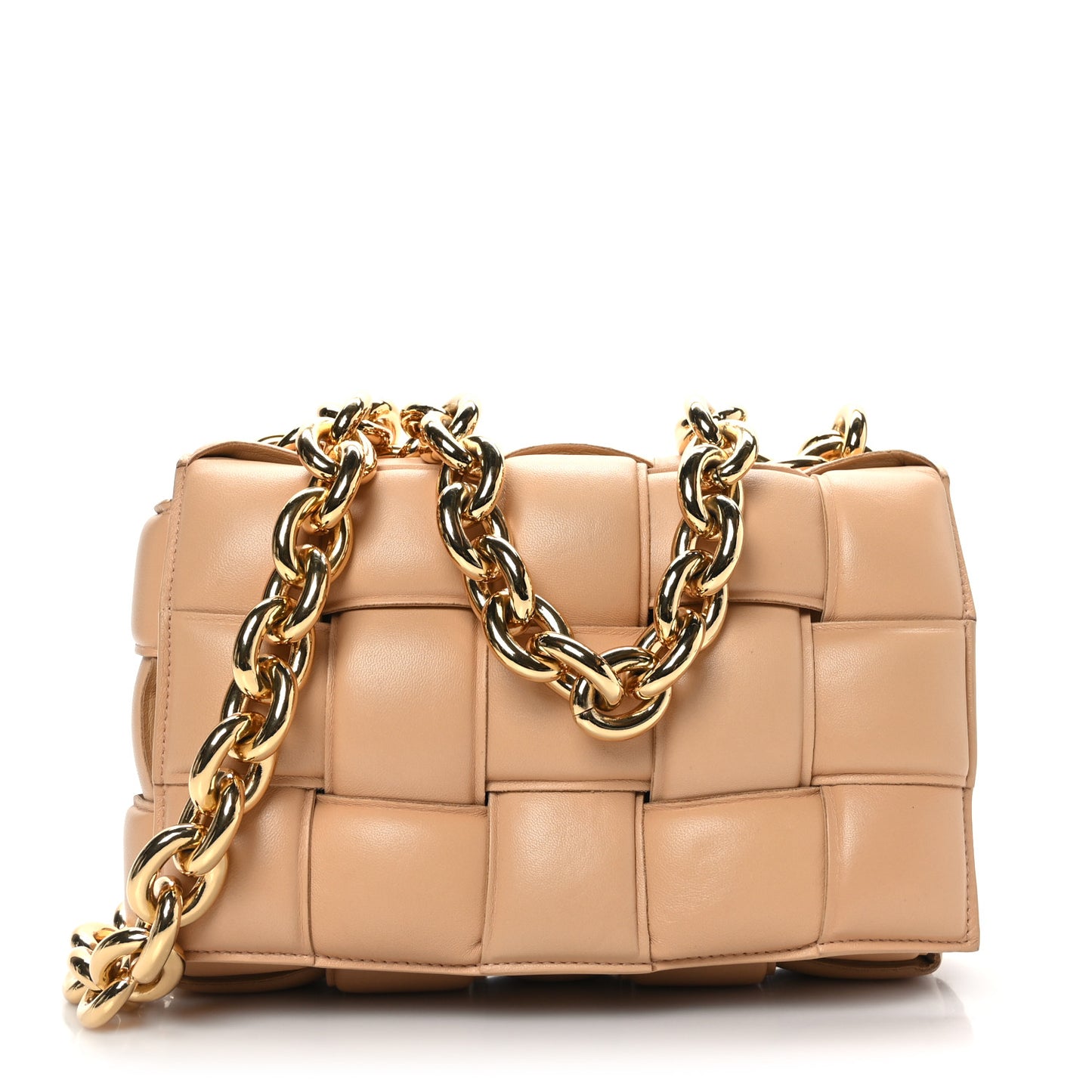 Lambskin Maxi Intreccio Padded Chain Cassette Crossbody Bag Almond