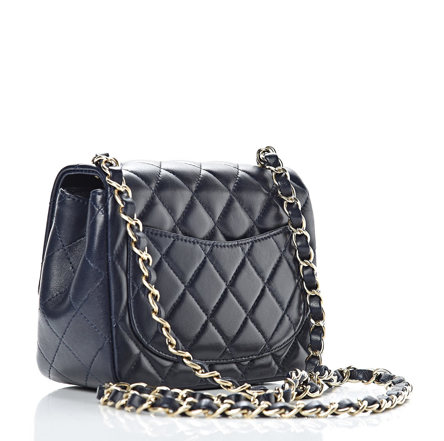 Lambskin Quilted Mini Square Flap Navy Blue