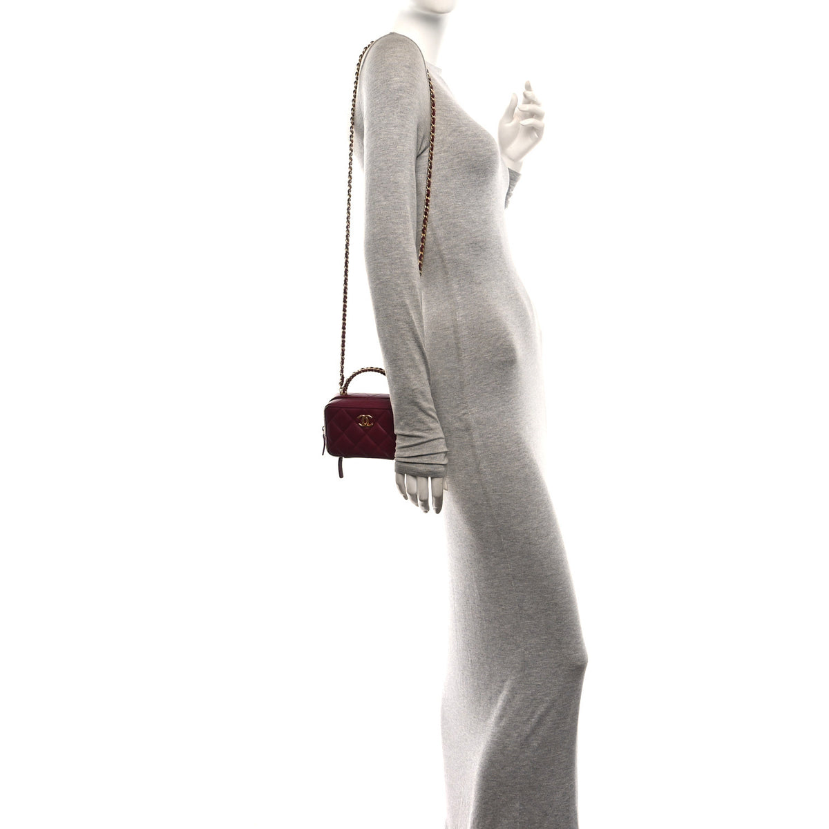 Chanel Lambskin Quilted Top Handle Mini Vanity Case Burgundy 2 of 10