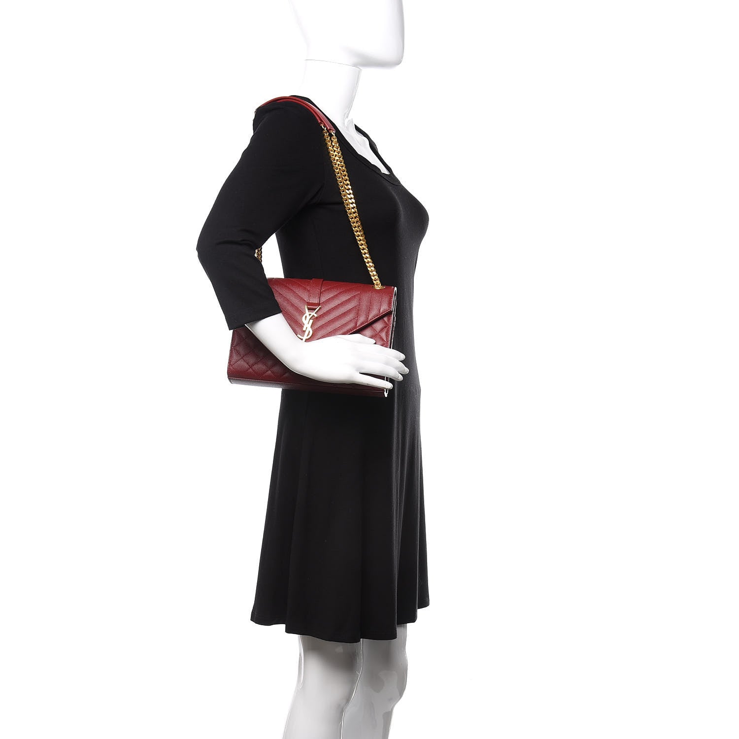 Saint Laurent Grain De Poudre Textured Mixed Matelasse Triquilt Medium Monogram Satchel Oxblood 2 of 9