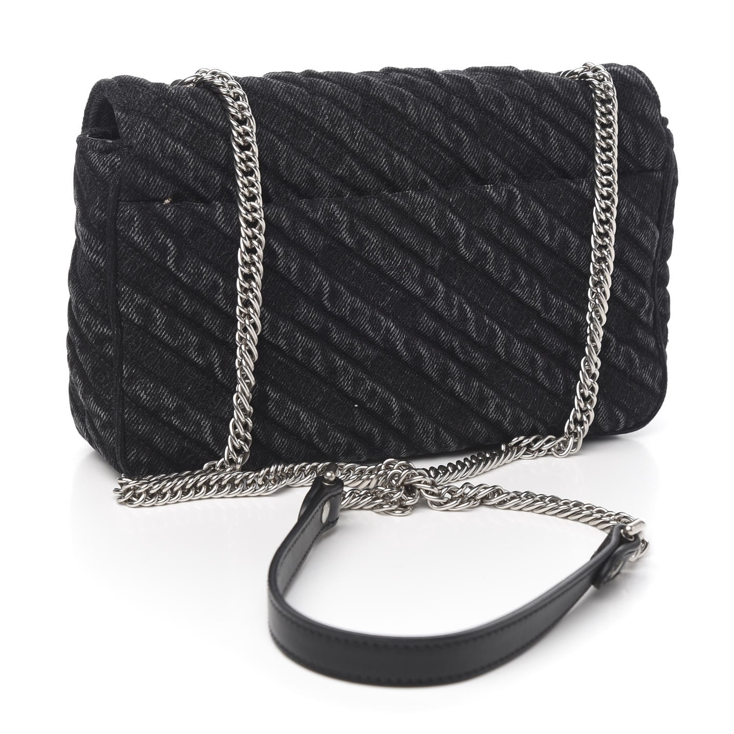 Balenciaga Destroyed Denim Jacquard Logo Matelasse BB Chain Wallet Black 2 of 9