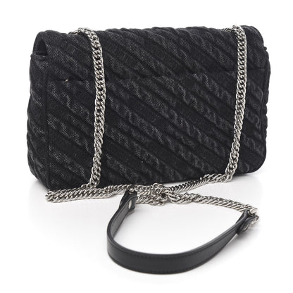 Balenciaga Destroyed Denim Jacquard Logo Matelasse BB Chain Wallet Black 2 of 9