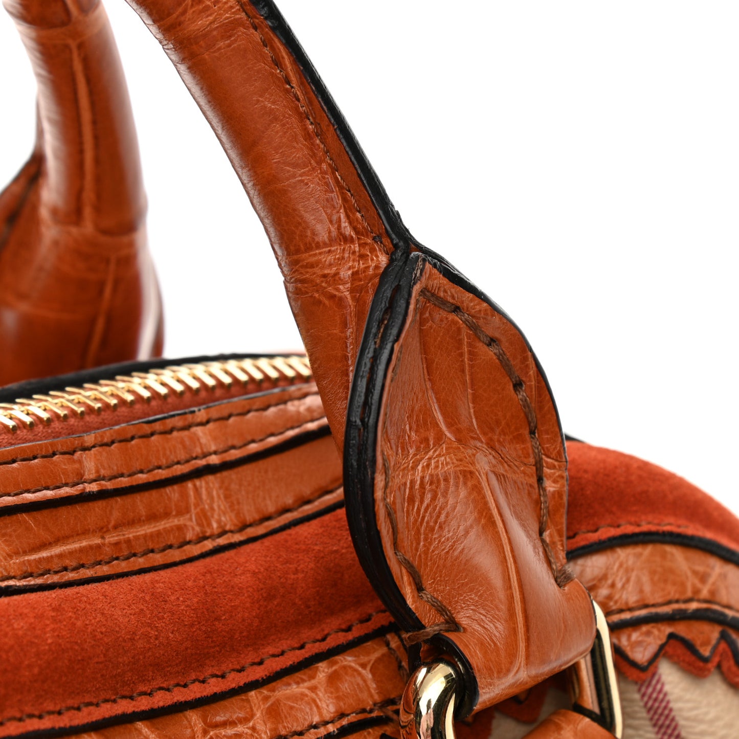 Haymarket Check Suede Prorsum Tassel Bowling Bag Tangerine