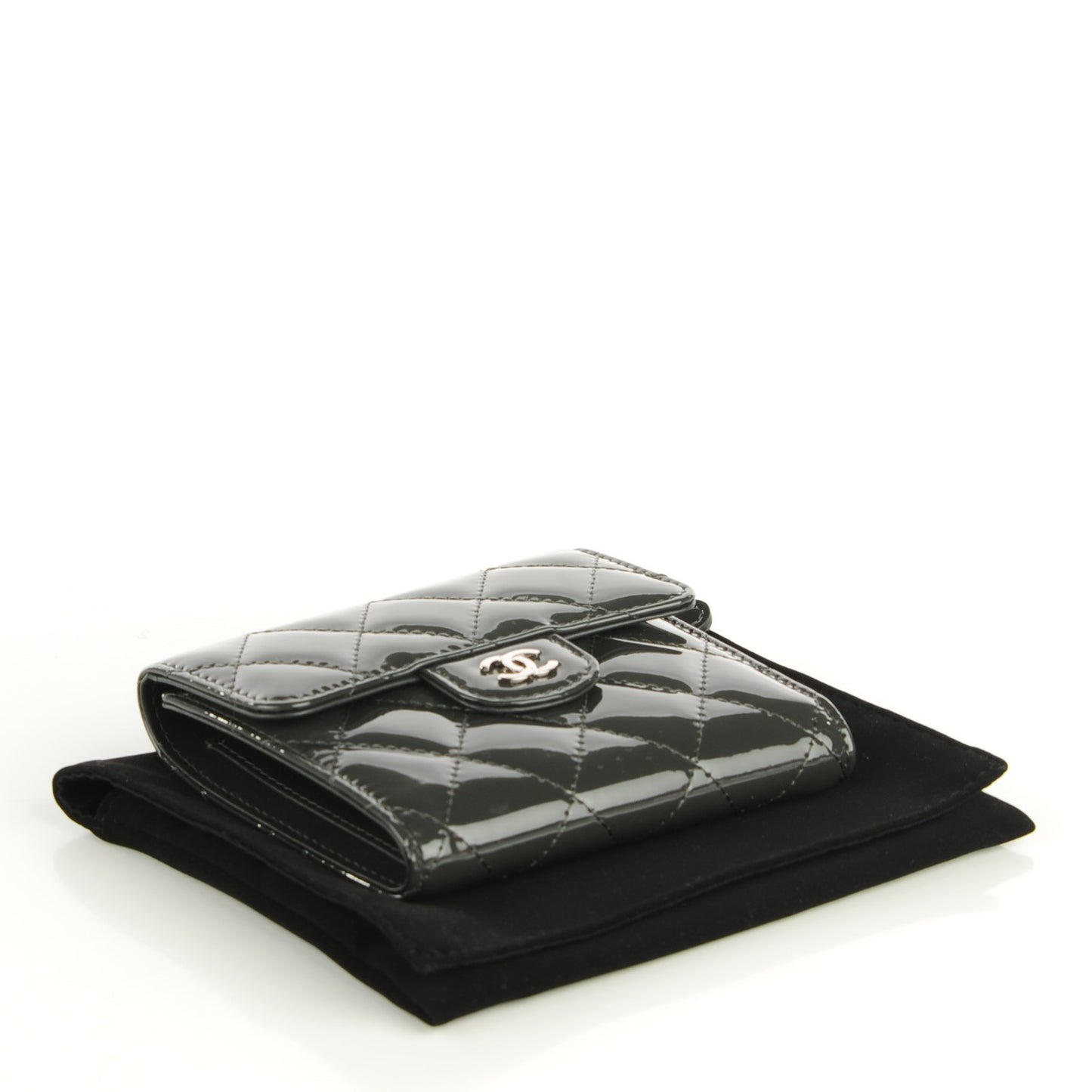 Patent Quilted Compact Flap Wallet Grey