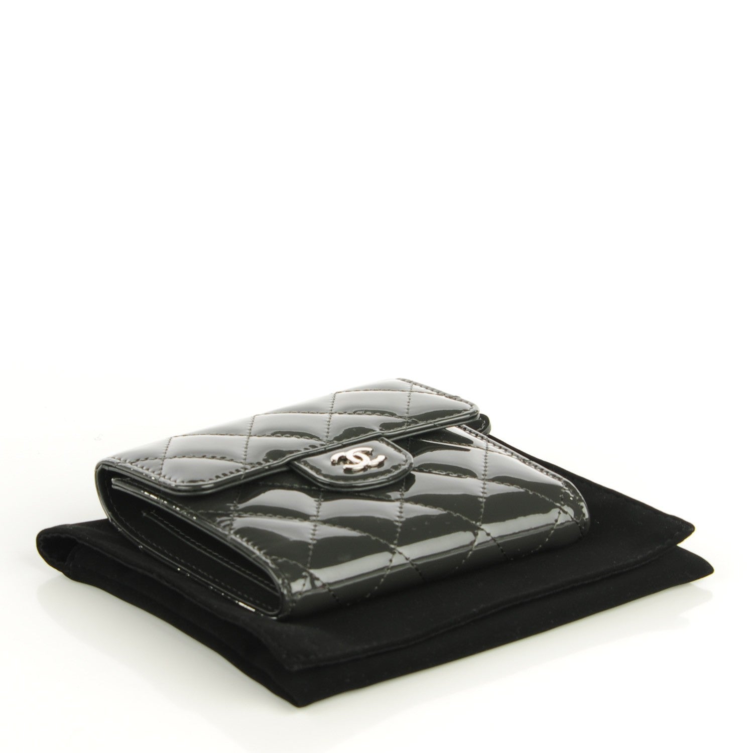 Chanel Patent Quilted Compact Flap Wallet Grey 4 of 8