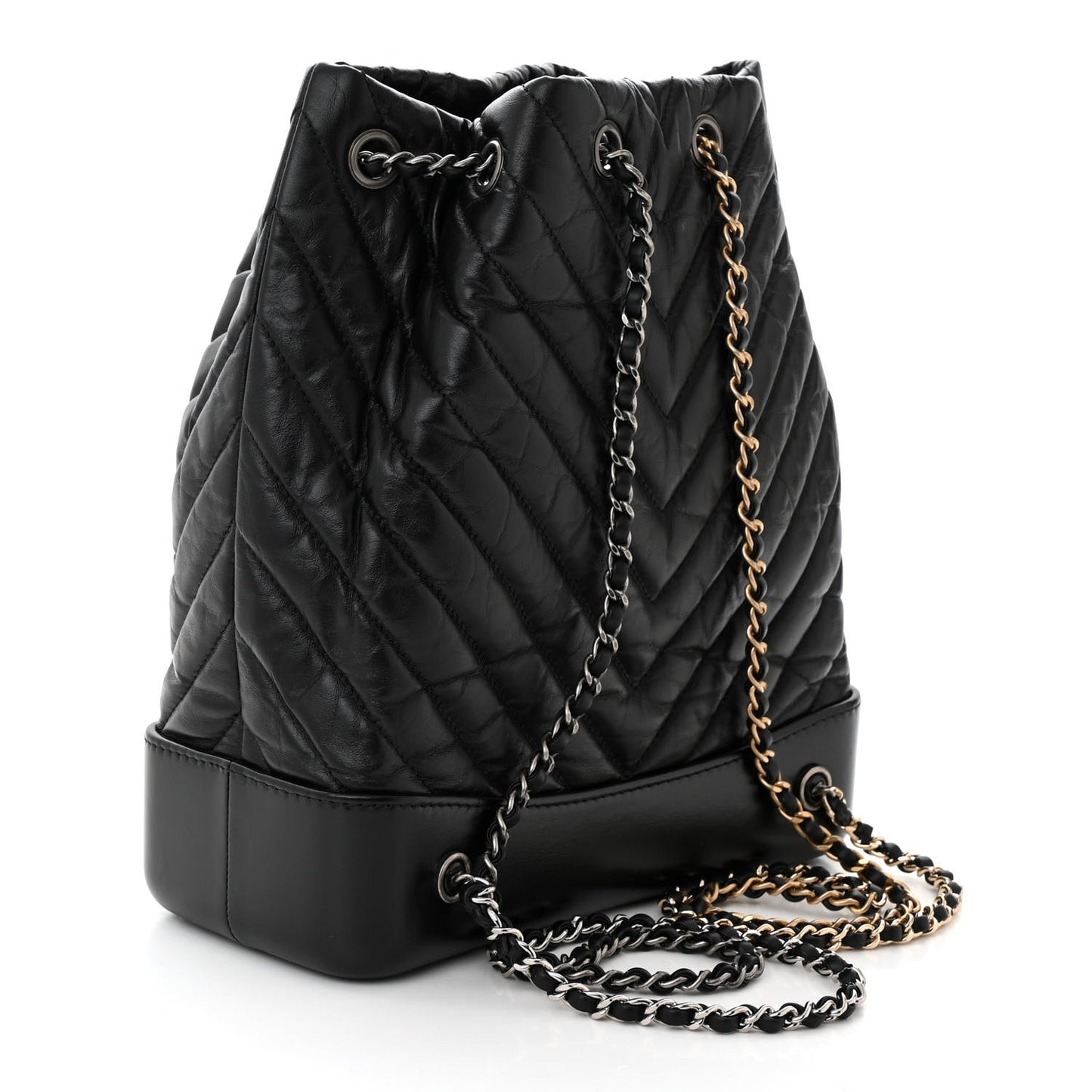 Aged Calfskin Chevron Quilted Small Gabrielle Backpack Black