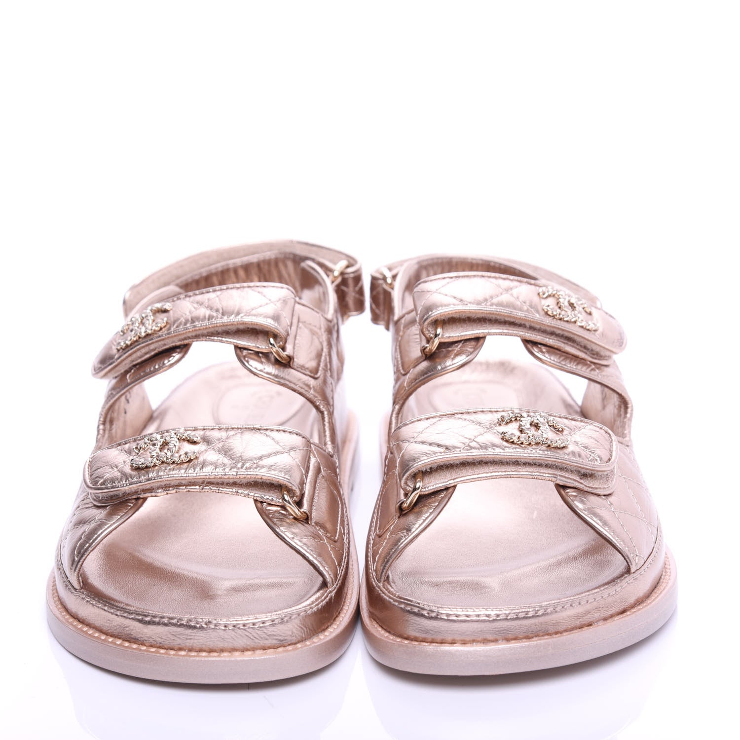 Chanel Iridescent Lambskin Quilted Velcro Dad Sandals 38 Light Bronze 5 of 10