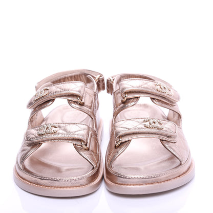 Chanel Iridescent Lambskin Quilted Velcro Dad Sandals 38 Light Bronze 5 of 10