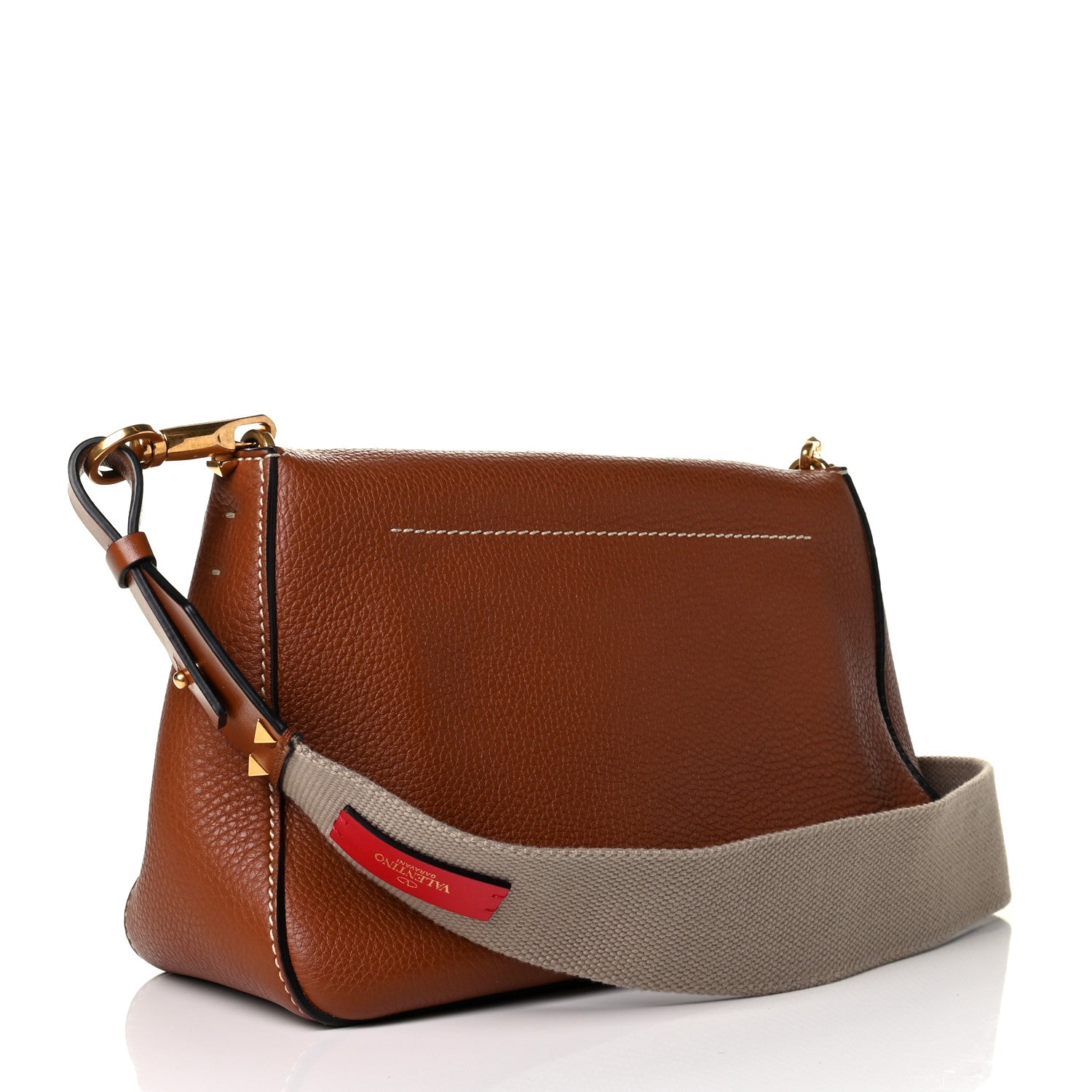Valentino Garavani Pebbled Calfskin Small VRing Shoulder Bag Saddle Brown 2 of 7