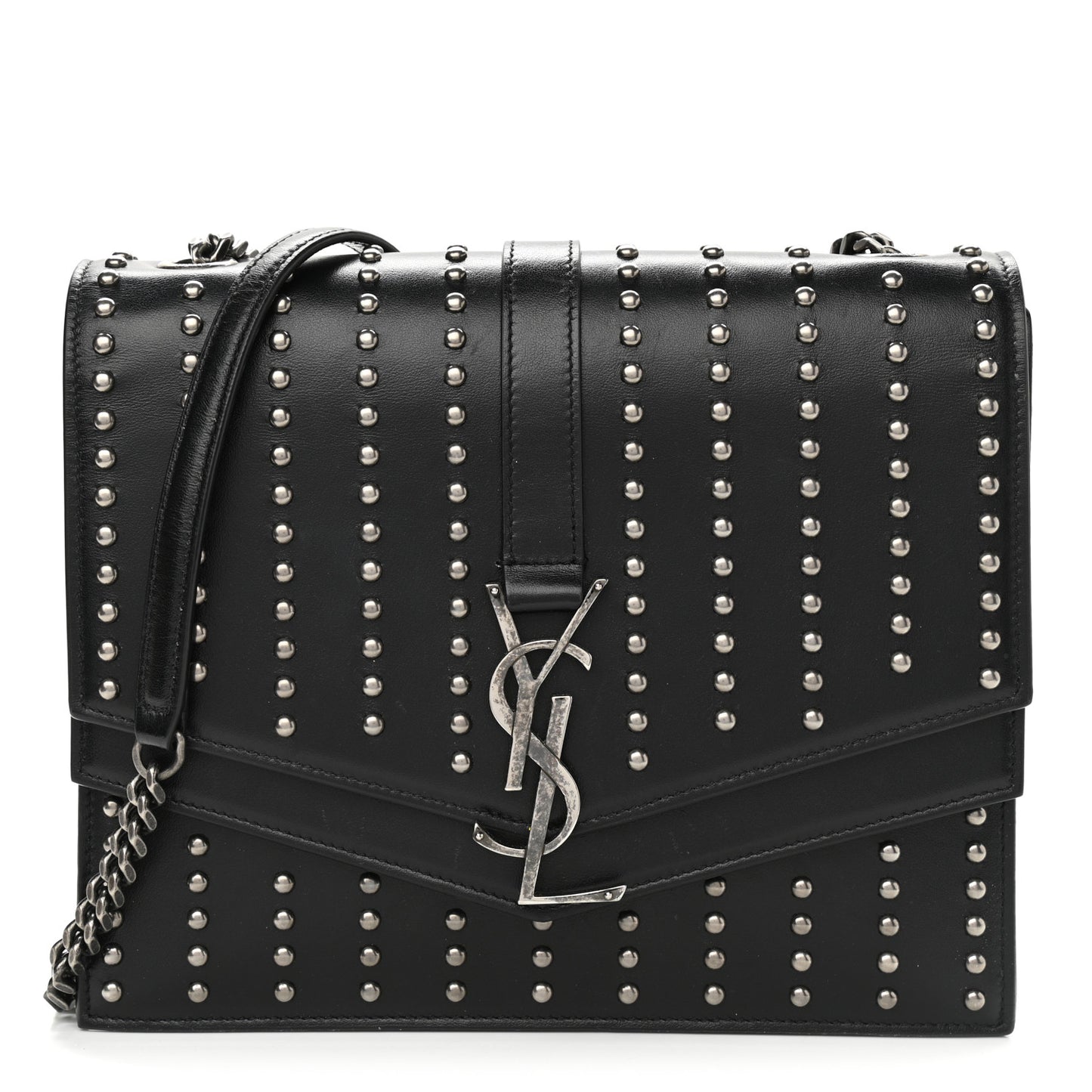 Calfskin Studded Monogram Medium Sulpice Shoulder Bag Black