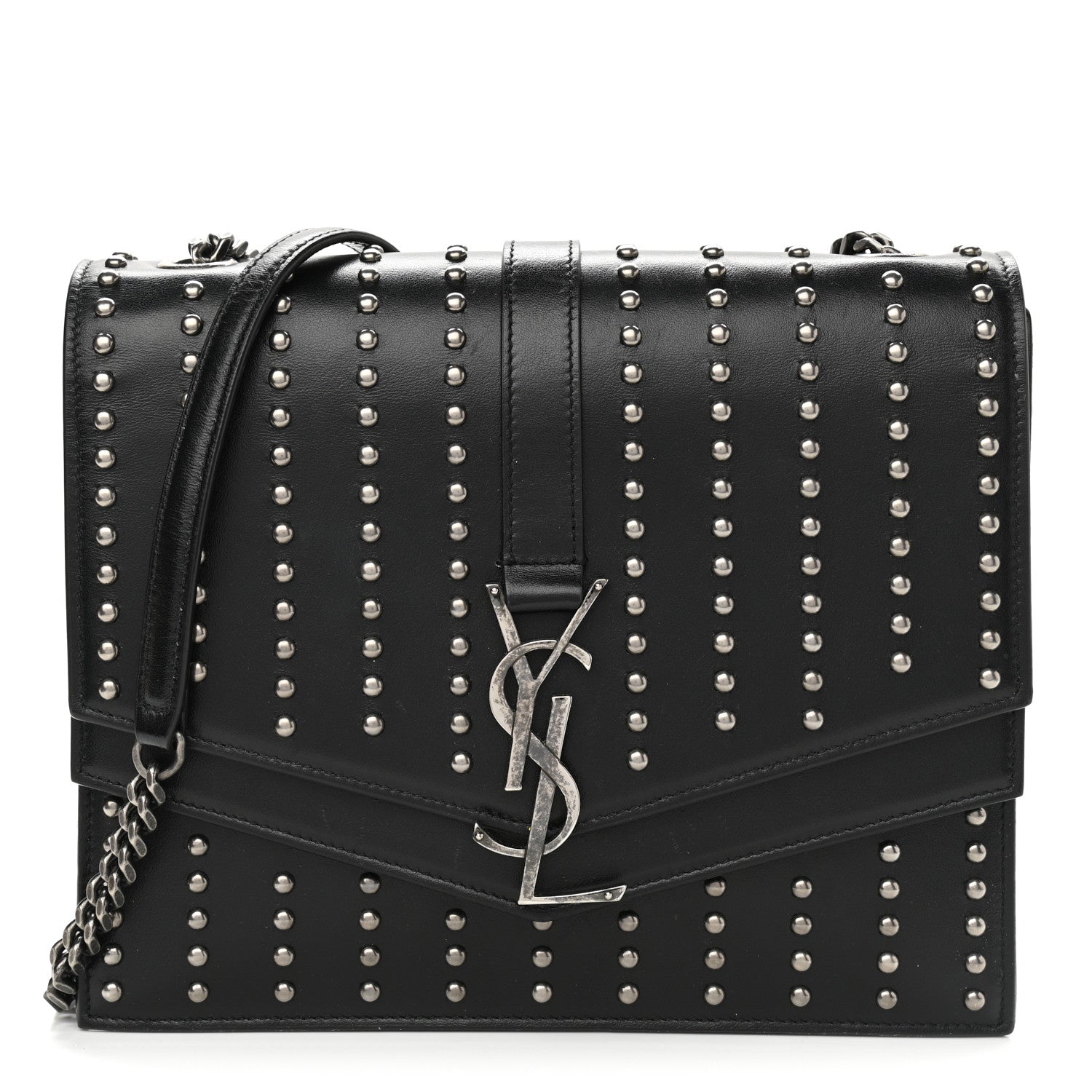 Saint Laurent Calfskin Studded Monogram Medium Sulpice Shoulder Bag Black 1 of 12