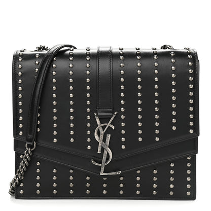 Saint Laurent Calfskin Studded Monogram Medium Sulpice Shoulder Bag Black 1 of 12