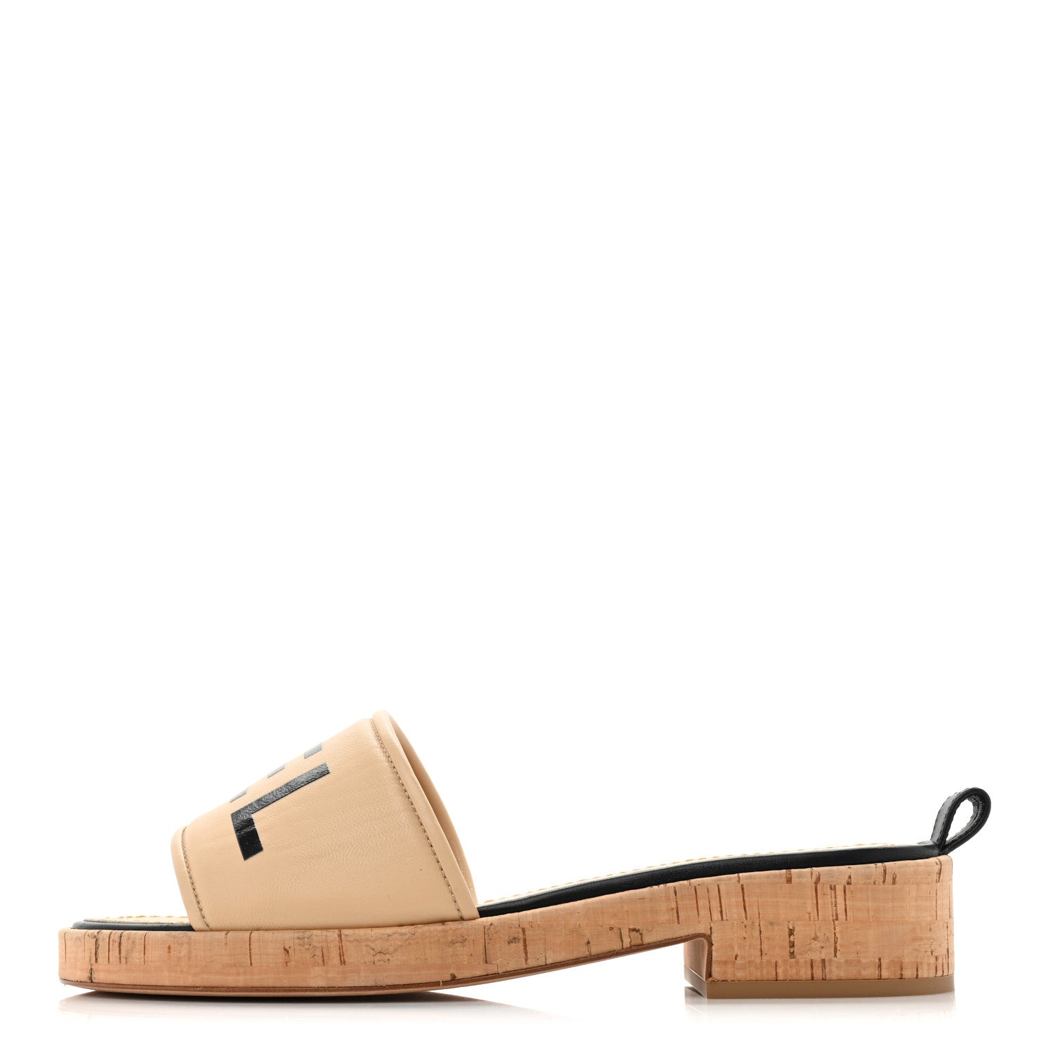 Chanel Calfskin Cork Logo Mule Sandal 39.5 Beige Black 1 of 8