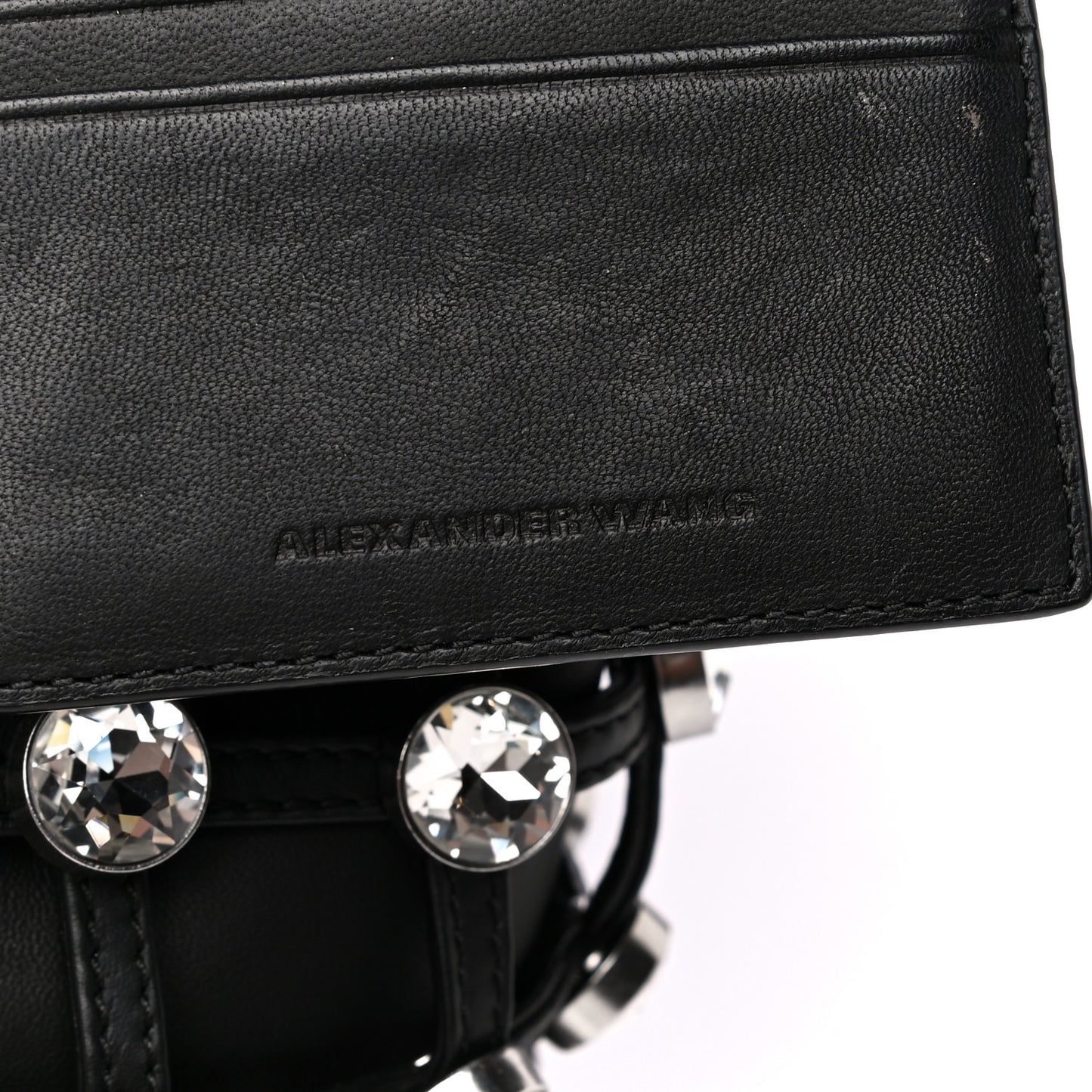 Calfskin Crystal Embellished Roxy Mini Bucket Bag Black