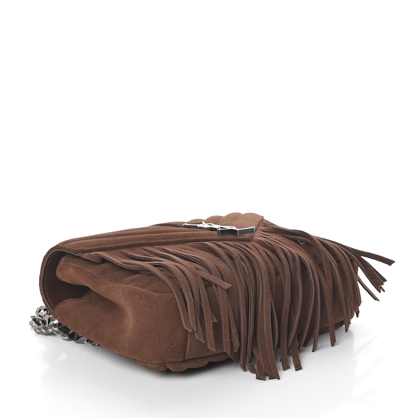 Suede Matelasse Chevron Fringe Monogram Medium College Bag Marron Clair