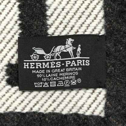 Hermes Wool Cashmere Avalon Signature Blanket Ecru Gris Fonce 3 of 3