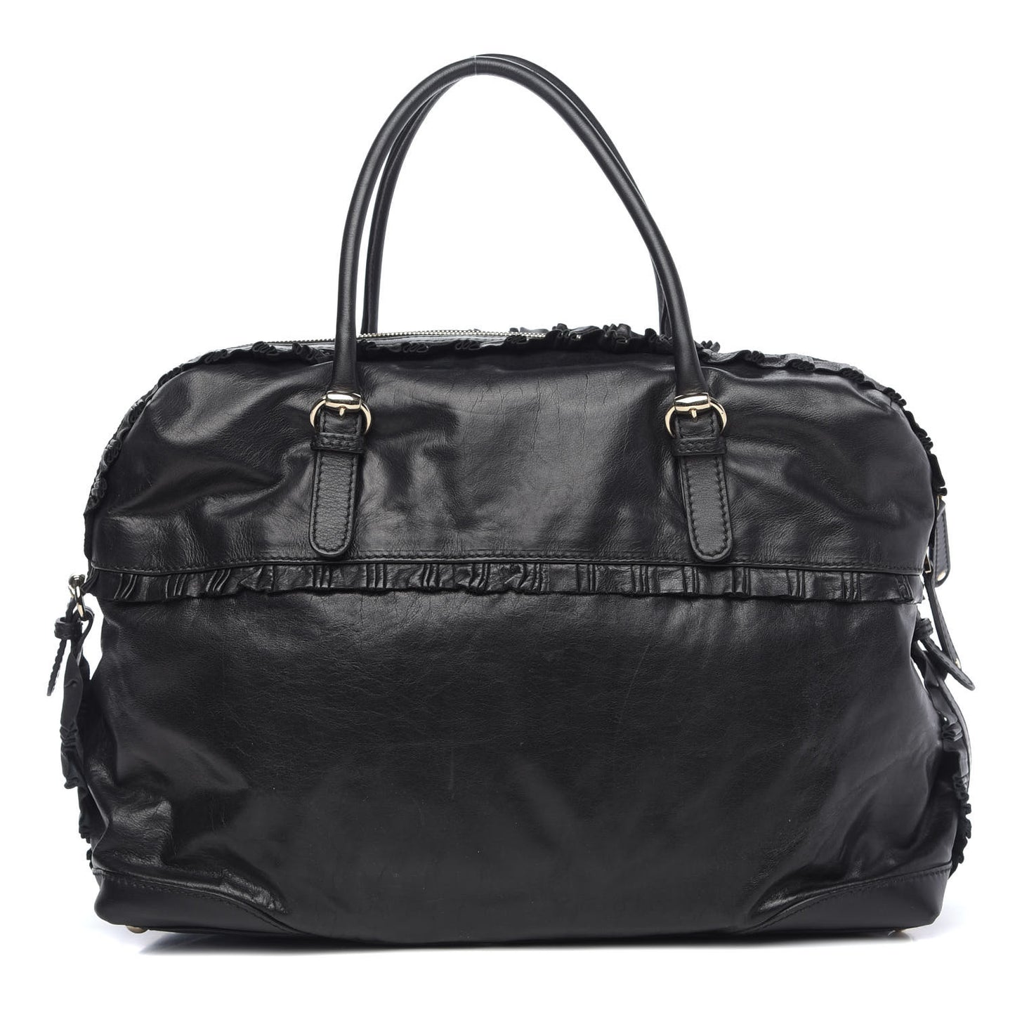 Calfskin Ruffle Medium Sabrina Boston Tote Black