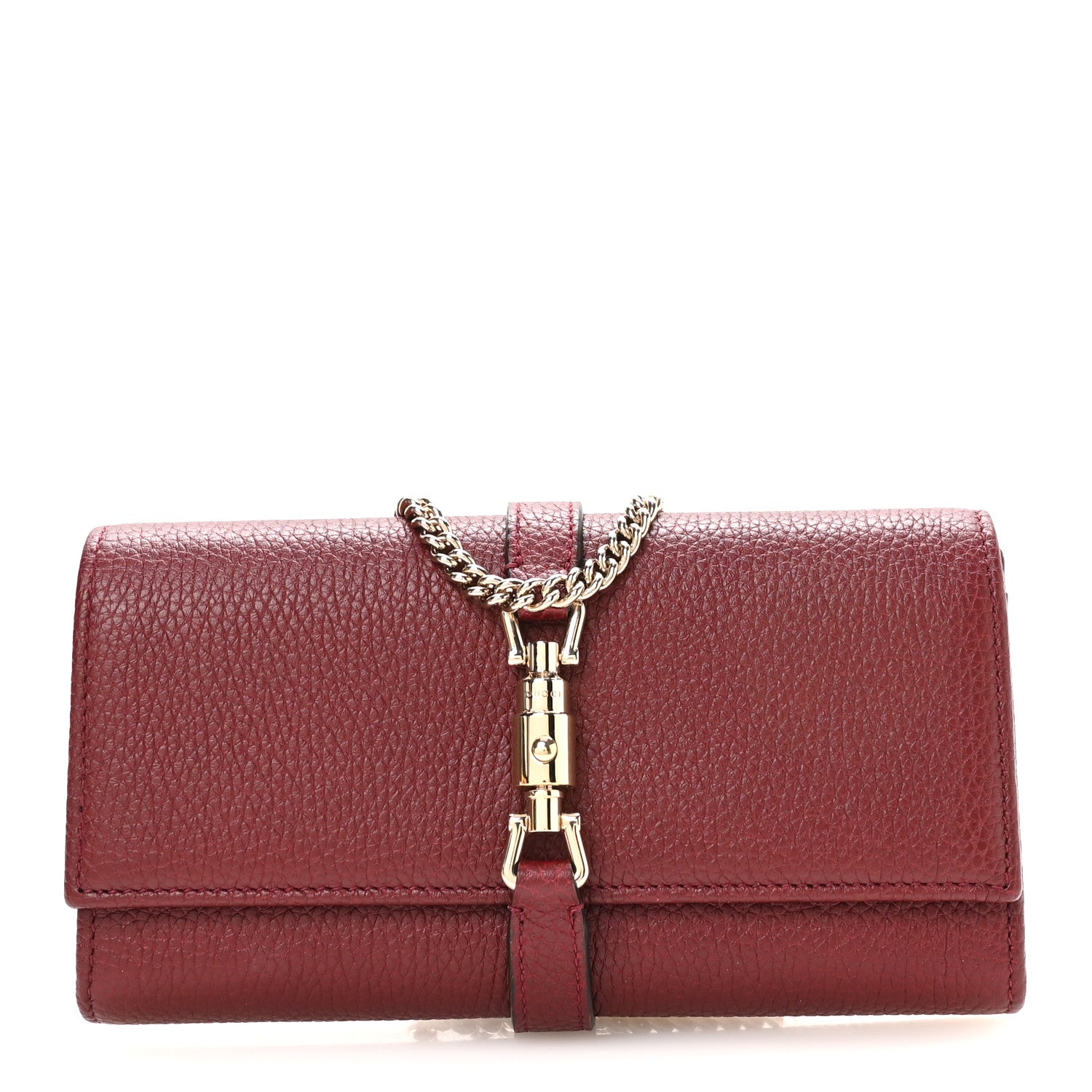 Gucci Pebbled Calfskin Jackie 1961 Chain Wallet Burgundy 1 of 10