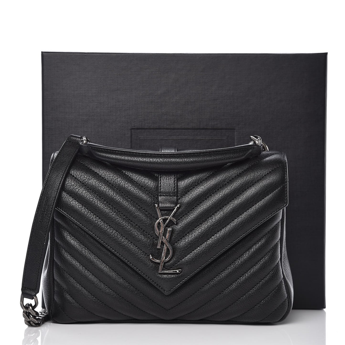 Sheepskin Matelasse Chevron Monogram Medium College Bag Black