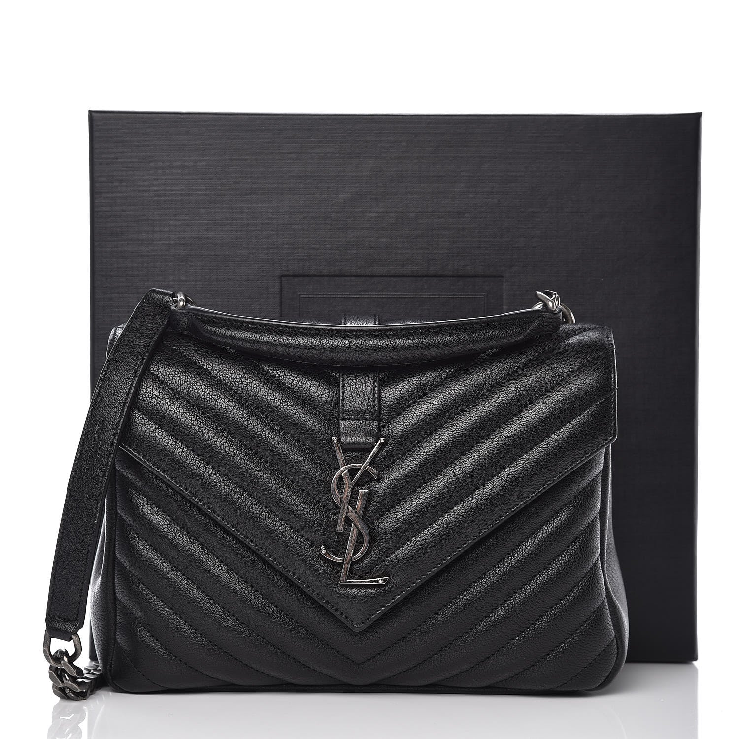 Saint Laurent Sheepskin Matelasse Chevron Monogram Medium College Bag Black 10 of 10