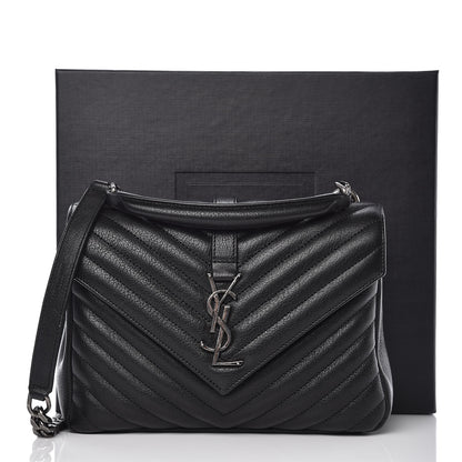 Saint Laurent Sheepskin Matelasse Chevron Monogram Medium College Bag Black 10 of 10