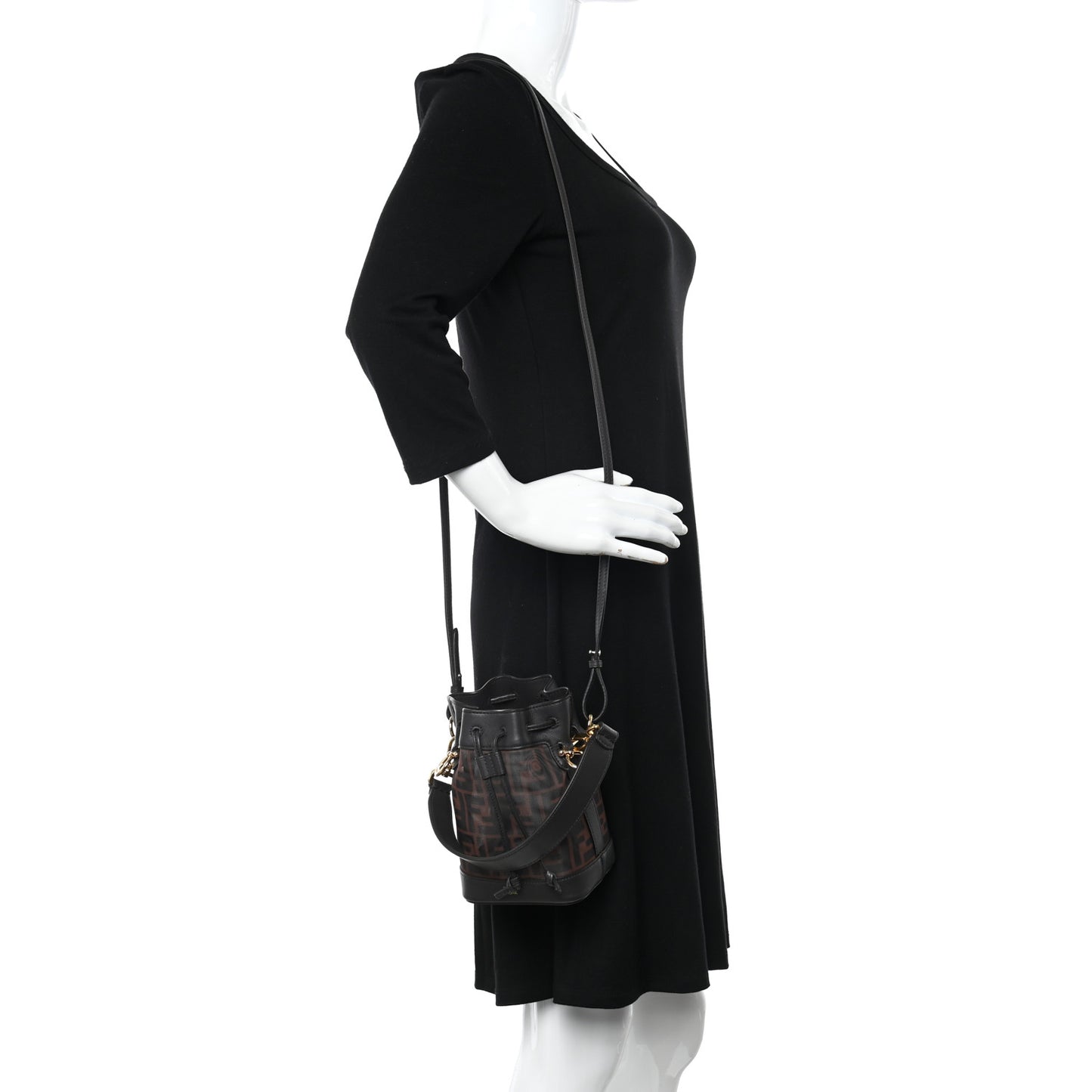 Mesh Vitello Grace F is Fendi FF 1974 Mini Mon Tresor Bucket Bag Marrone Black Ebano