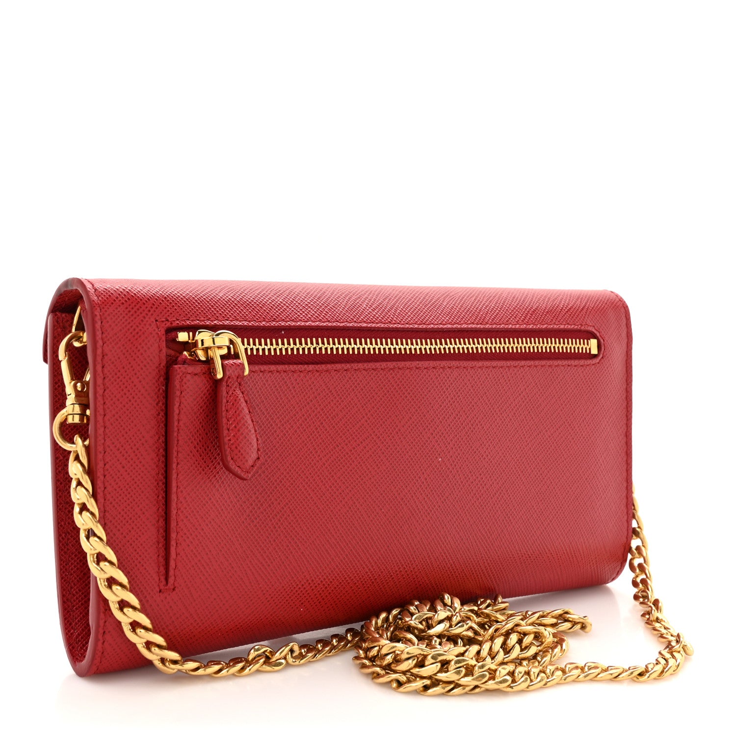 Prada Saffiano Metal Wallet With Chain Fuoco 3 of 12