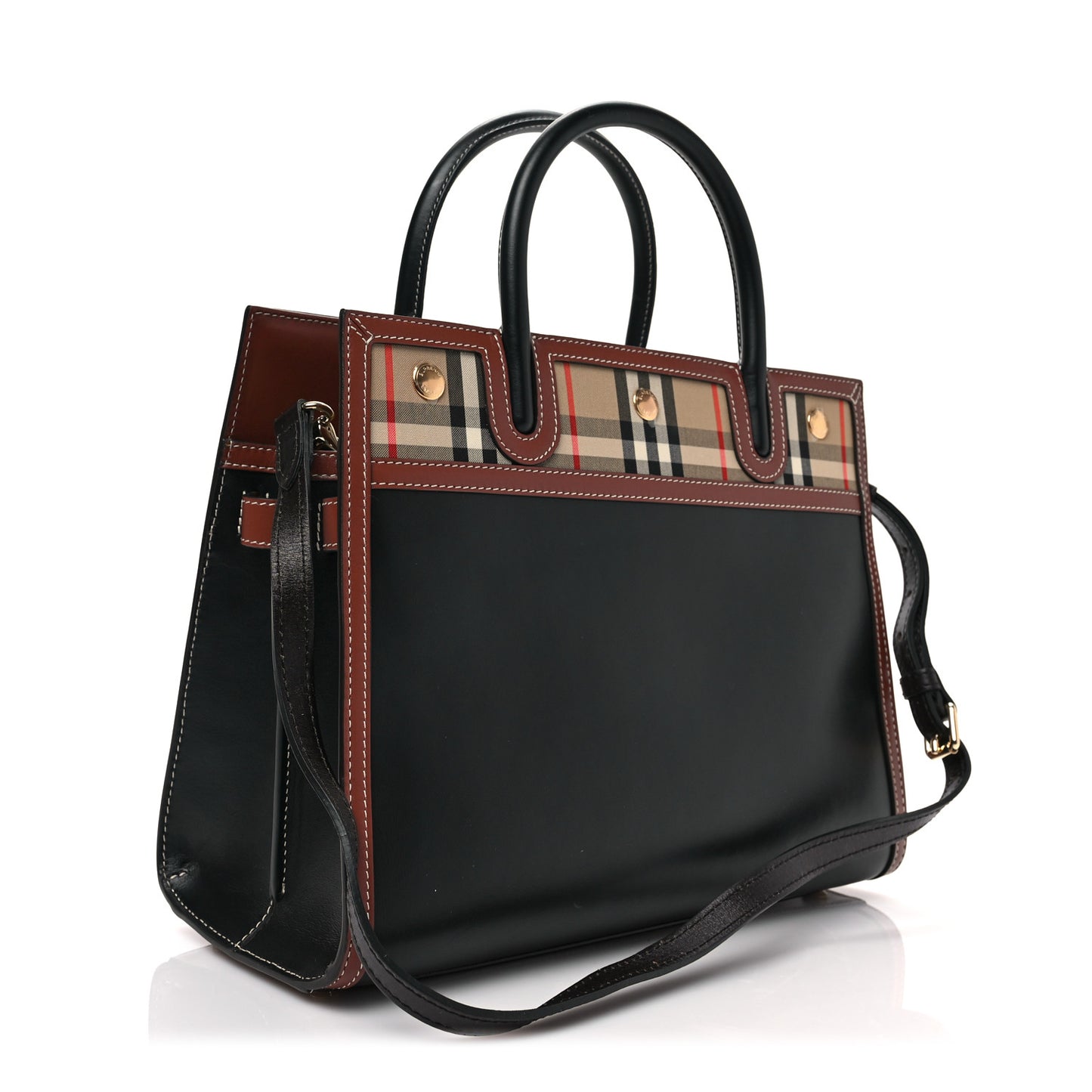 Calfskin Vintage Check Small Two Handle Title Bag Black