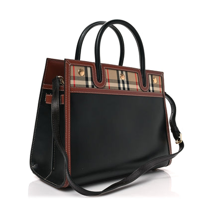 Burberry Calfskin Vintage Check Small Two Handle Title Bag Black 3 of 7