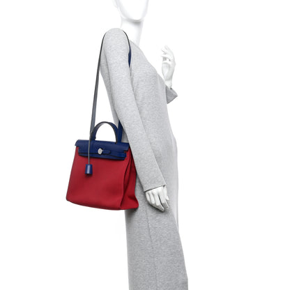 Hermes Military Toile Vache Hunter Herbag Zip 31 PM Rouge Grenat Bleu Saphir 2 of 14