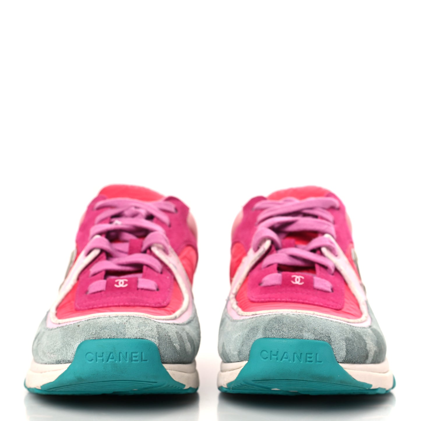 Nylon Calfskin Suede Womens CC Sneakers 40 Fuchsia Pink